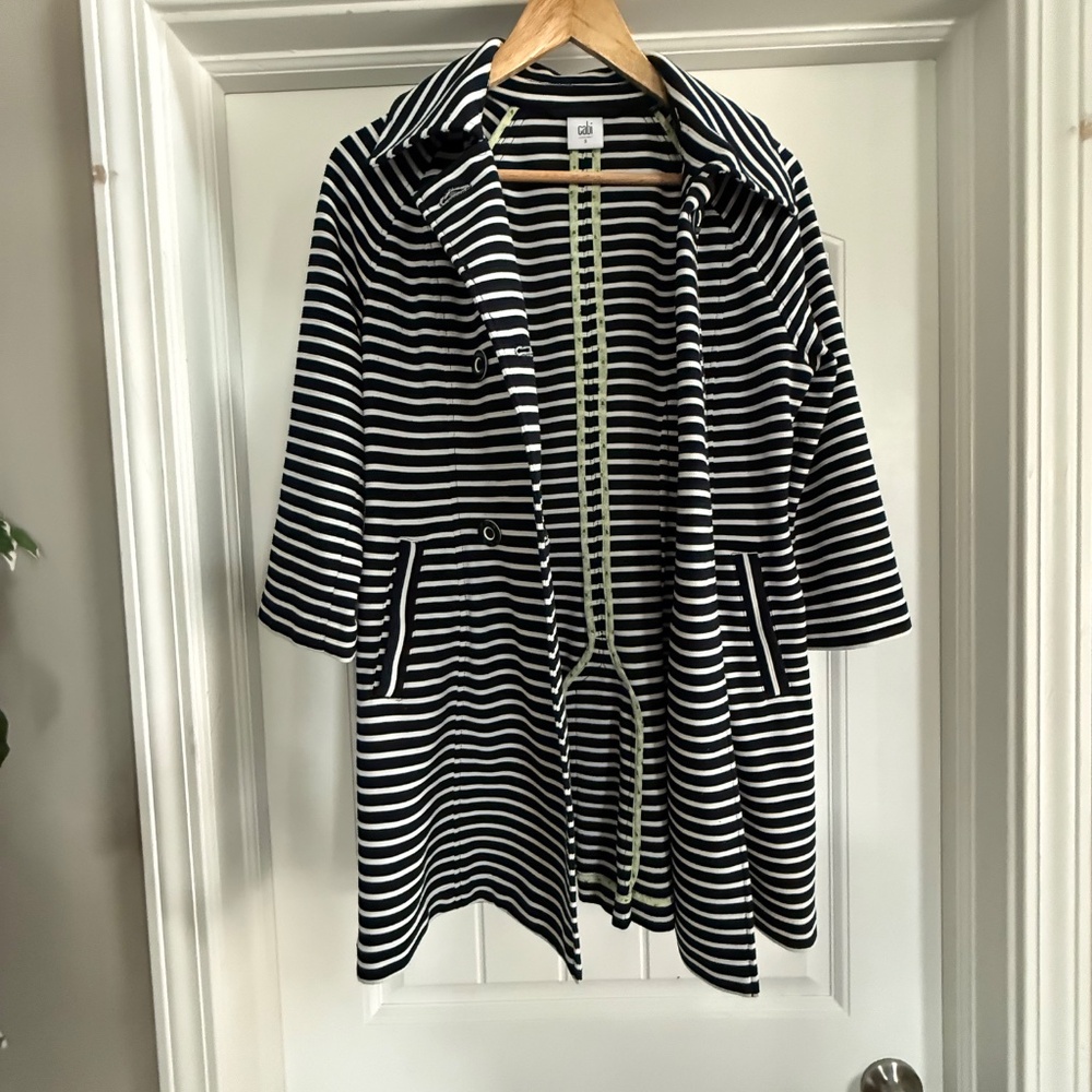 CAbi Striped Double Breasted Trench Jacket Navy White Size S Style 5151 - Picture 7 of 15